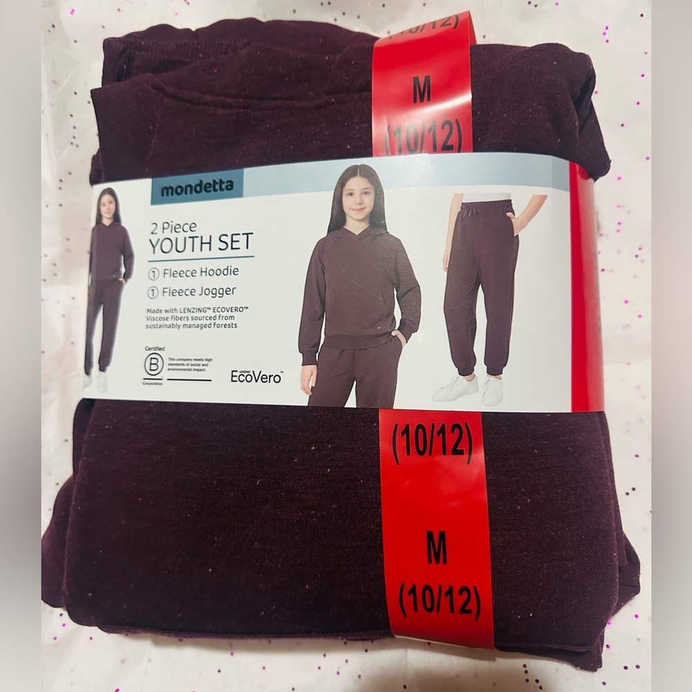 Mondetta✨🤎❤️Maroon Kids Fleece Hoodie and Jogger Set